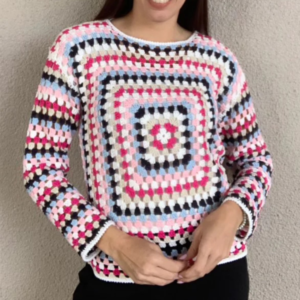 Charlie B Long Sleeve Square Crochet Top
